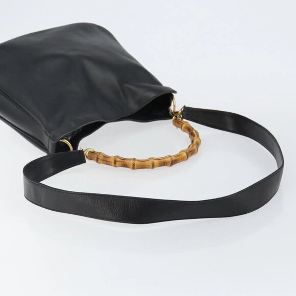 GUCCI Bamboo Hand Bag Leather Black Gold - Picture 9 of 16